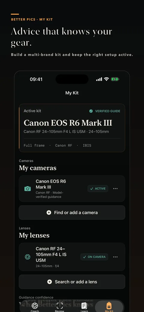 Better Pictures My Kit screen