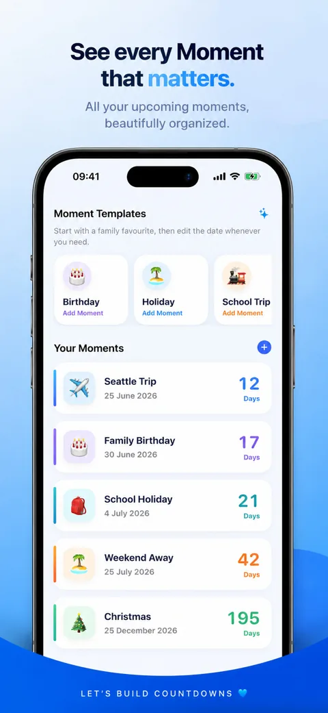 Moment list in Countdowns