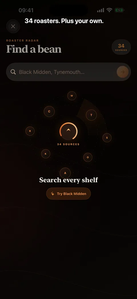 Better Coffee roaster discovery screen