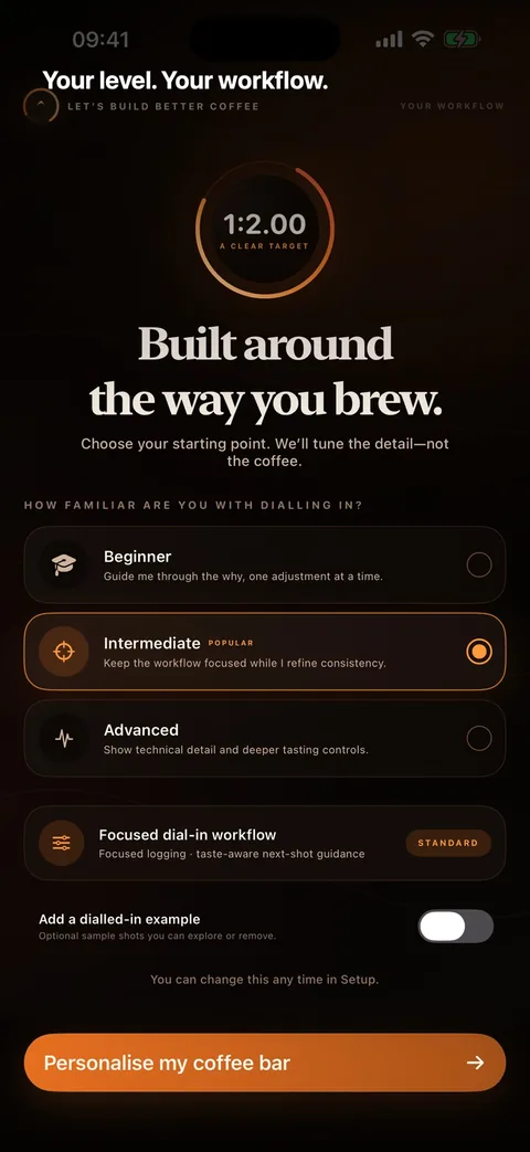 Better Coffee experience-level onboarding