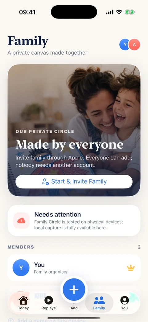 Family Circle invitation and family members in Family Memories
