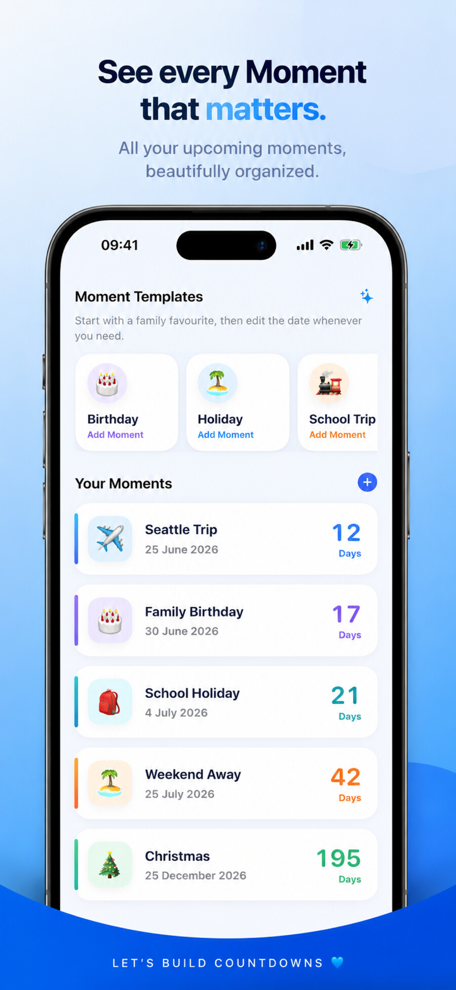 Moment list in Countdowns