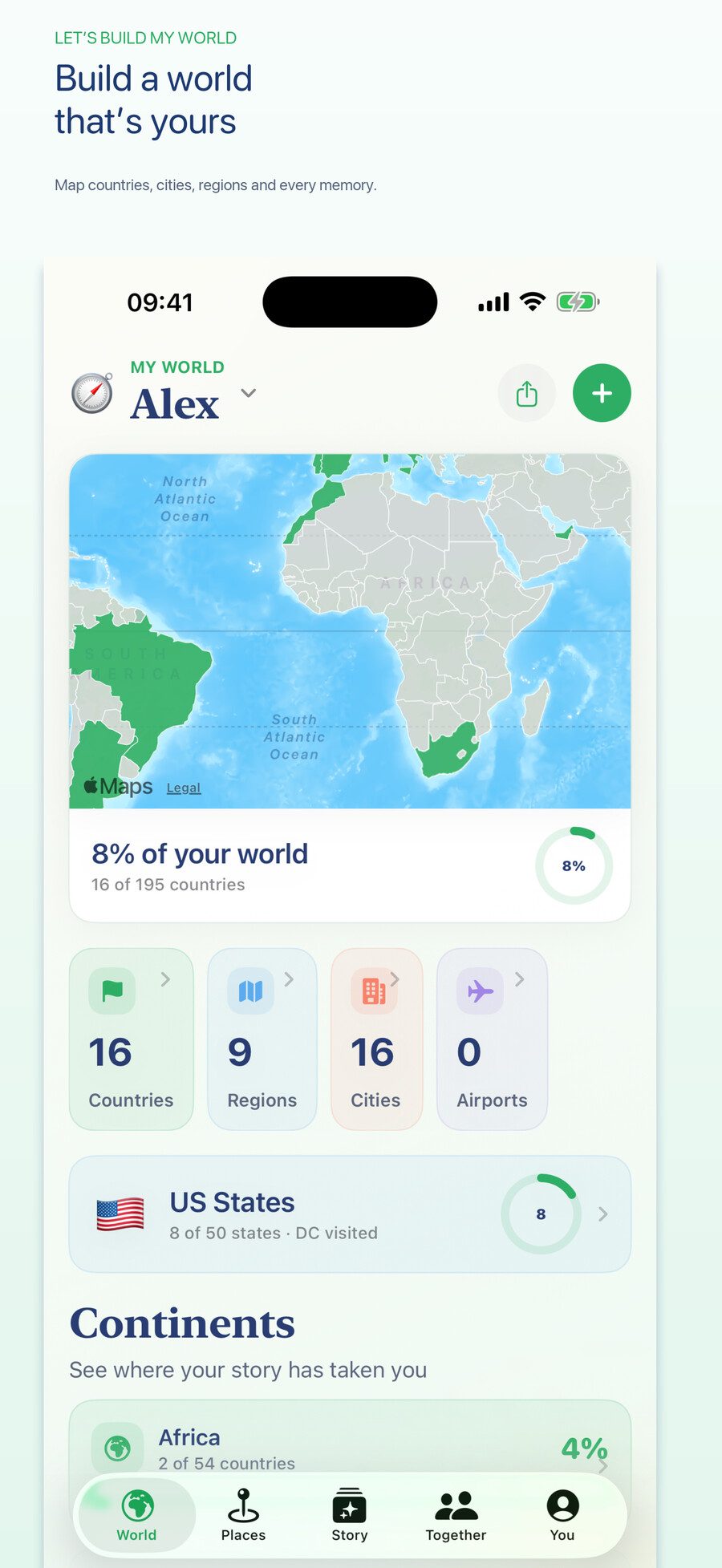Let’s Build My World personal travel map