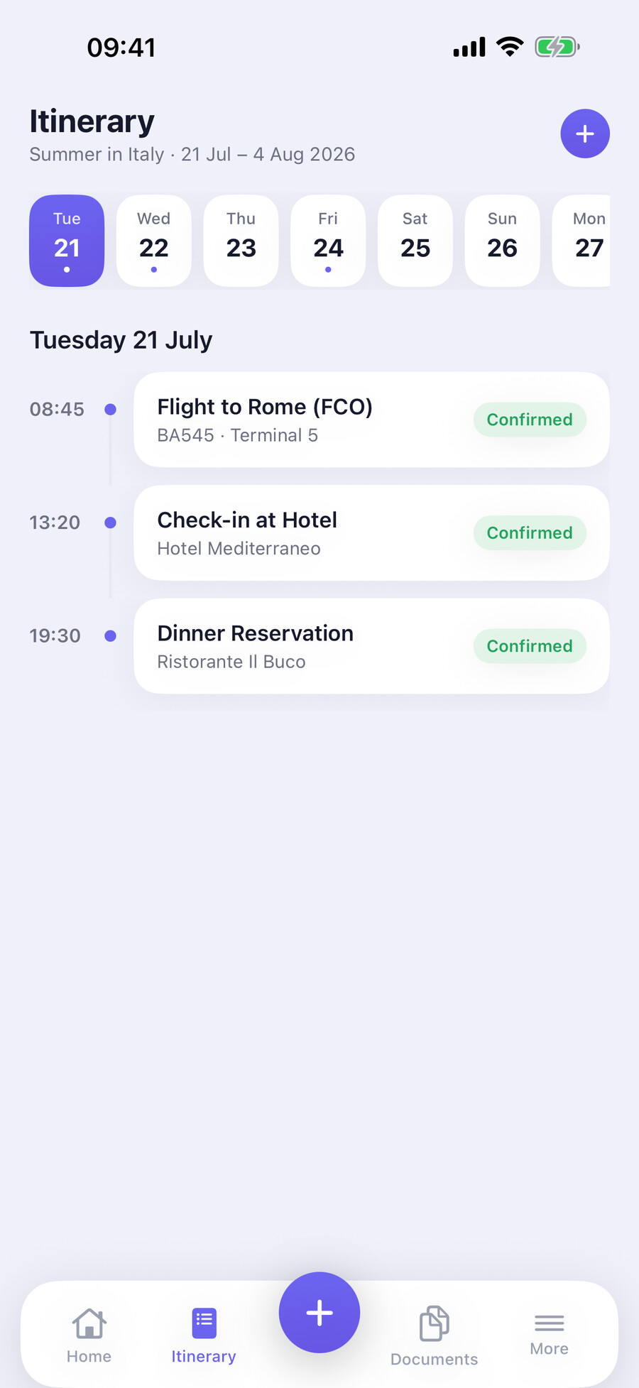 Travel Plans day-by-day itinerary