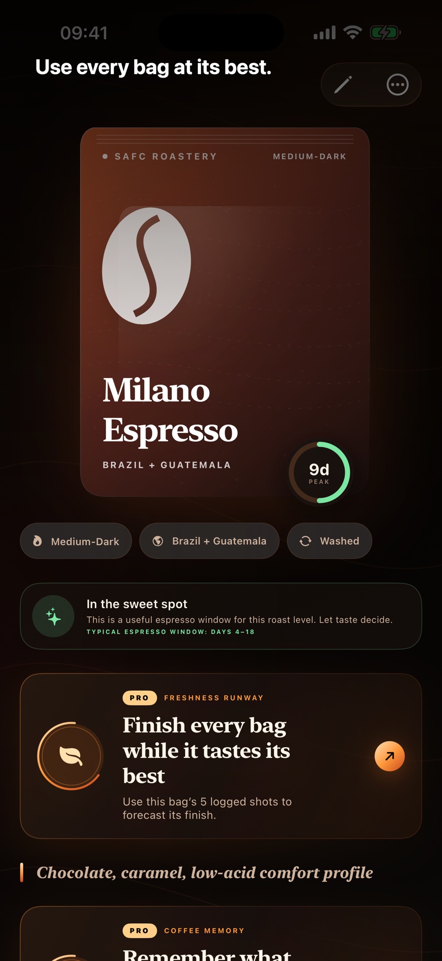 Better Coffee bean freshness runway and bag guidance