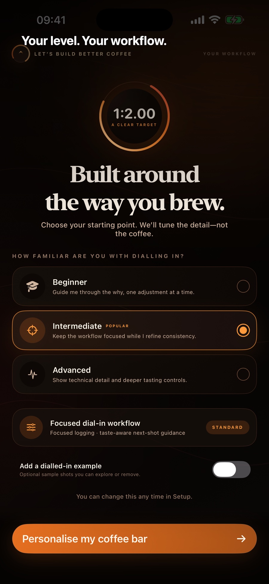Better Coffee experience-level onboarding for Beginner, Intermediate and Advanced baristas